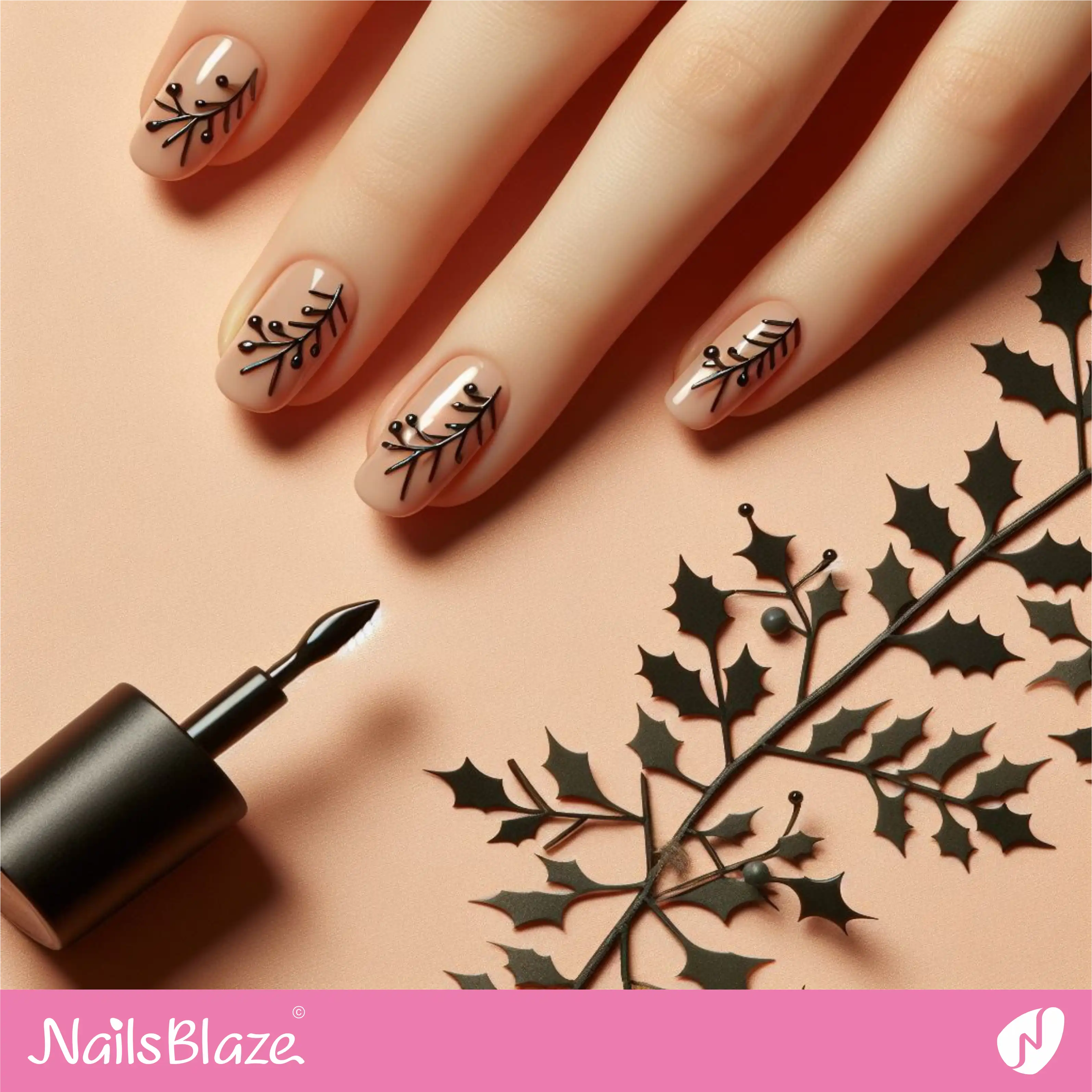 Minimal Holly Leaf Nails | Nature-inspired Nails - NB1656